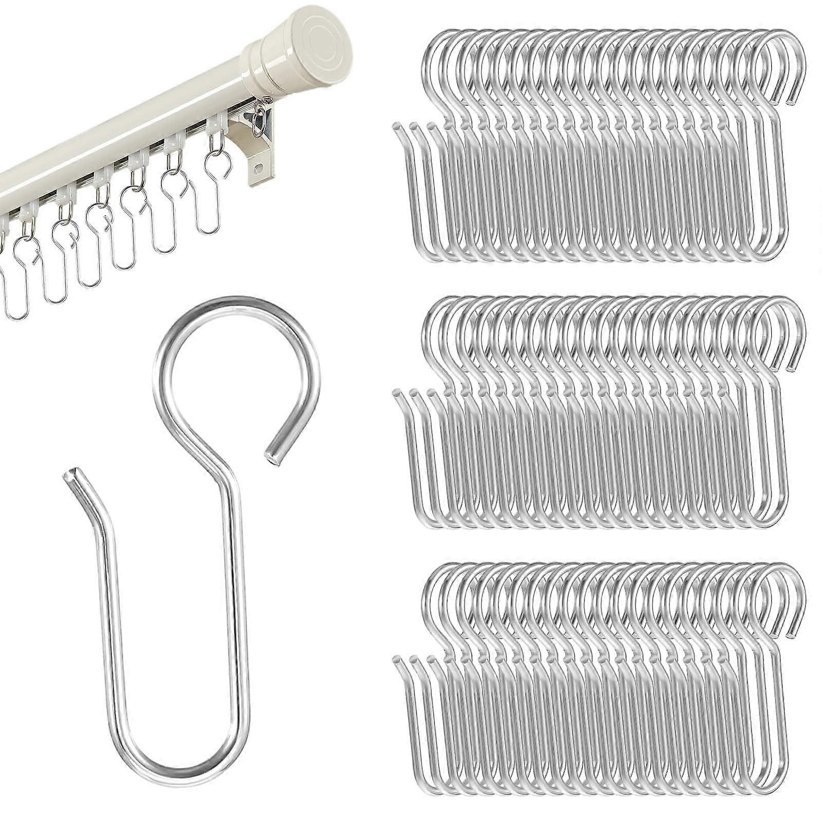 60pcs Rust Resistant Curtain Track Hooks, S Shaped Metal Drapery Pins for Ceiling Track Rollers
