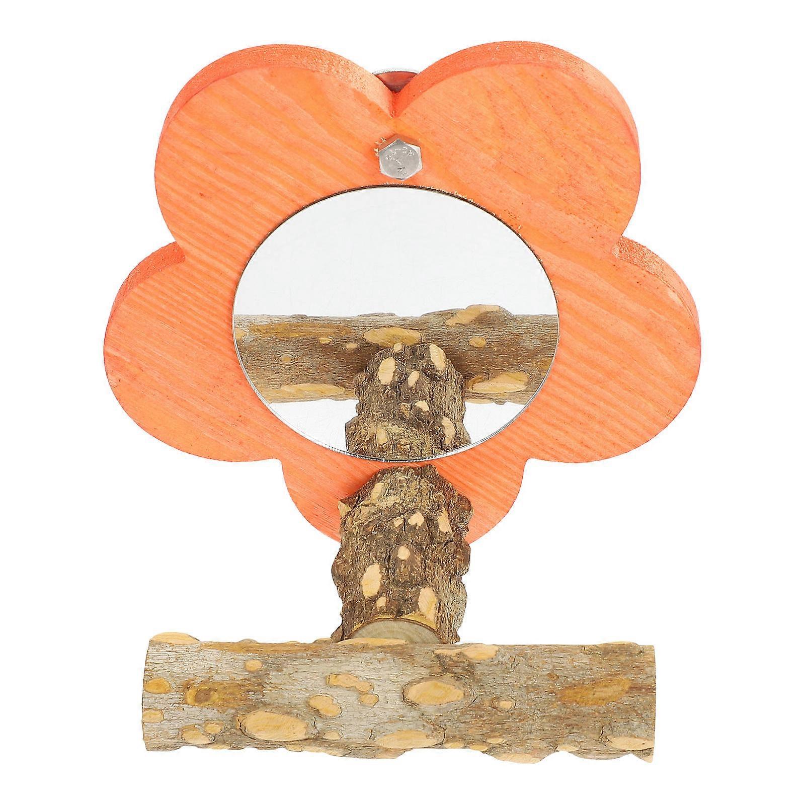 Bird Toy Wooden Parrot Training Standing Rack with Mirror