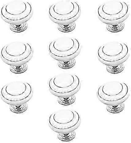 10 x Drawer Handles and Knobs Drawer Knobs, Ceramic Door Handle, Furniture Knobs (Double Silver Circle - White) 26-27s