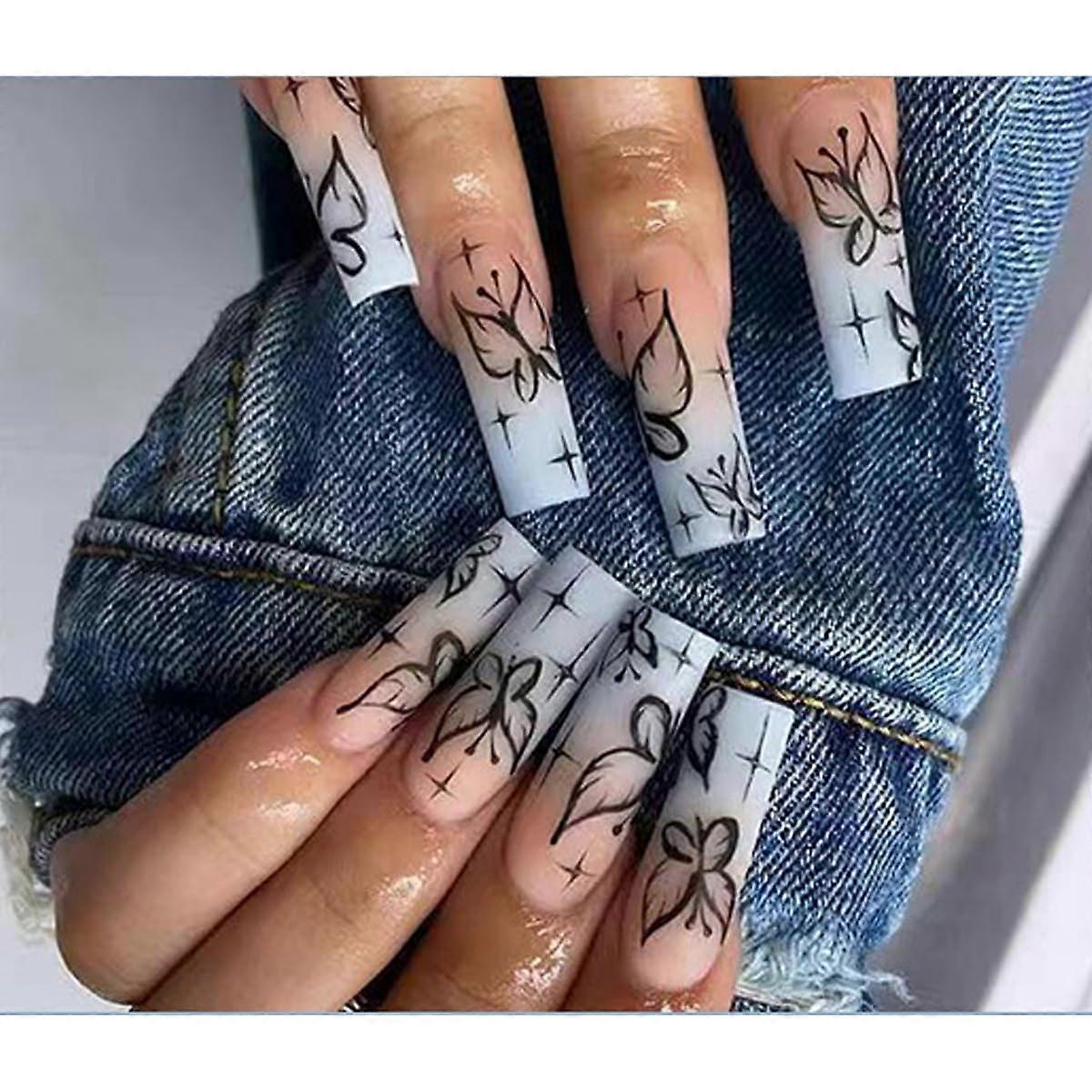 Press On Nails Set 24pcs Medium Coffin Acrylic False Nails Reusable Durable Salon Finish