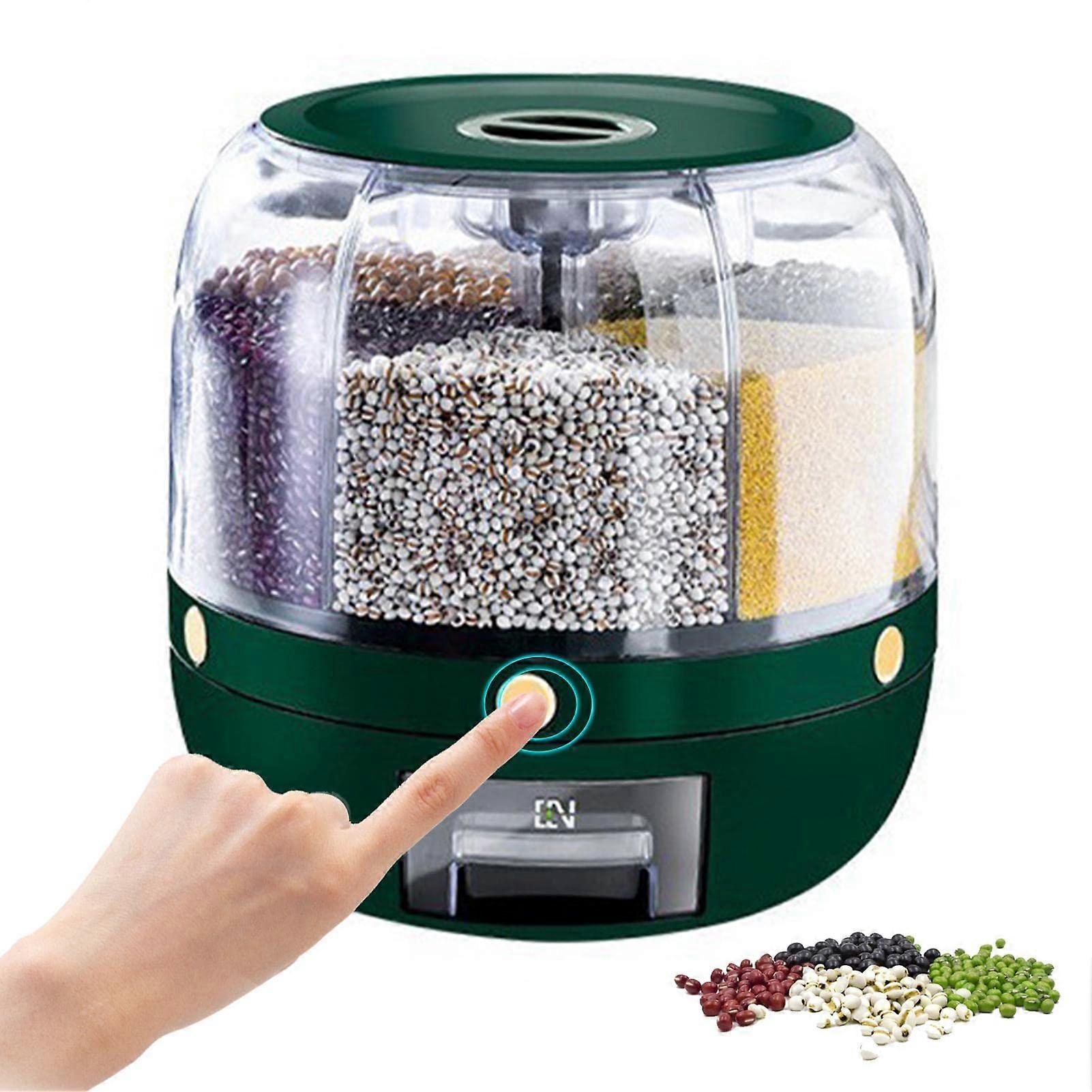 360 Rotating Rice Dispenser with OneTouch MoistureProof Cereal Storage Container Green