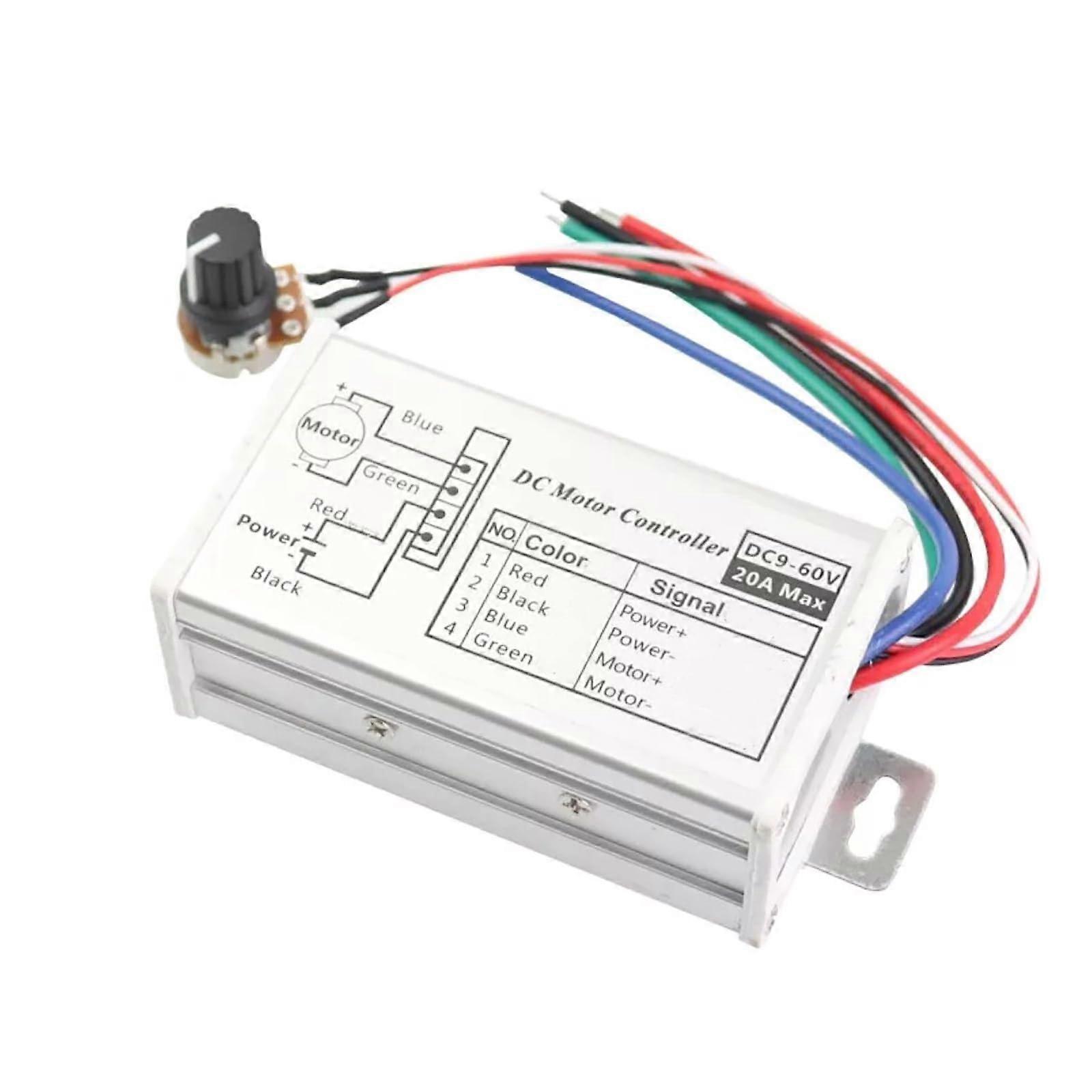 PWM DC Motor Speed Controller 9V60V 20A Reversible with Switch for Brush Motors