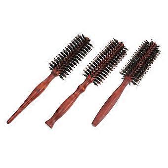 3pcs Boar Bristle Round Hair Brush with Ergonomic Wood Handle for Blow Drying and Styling