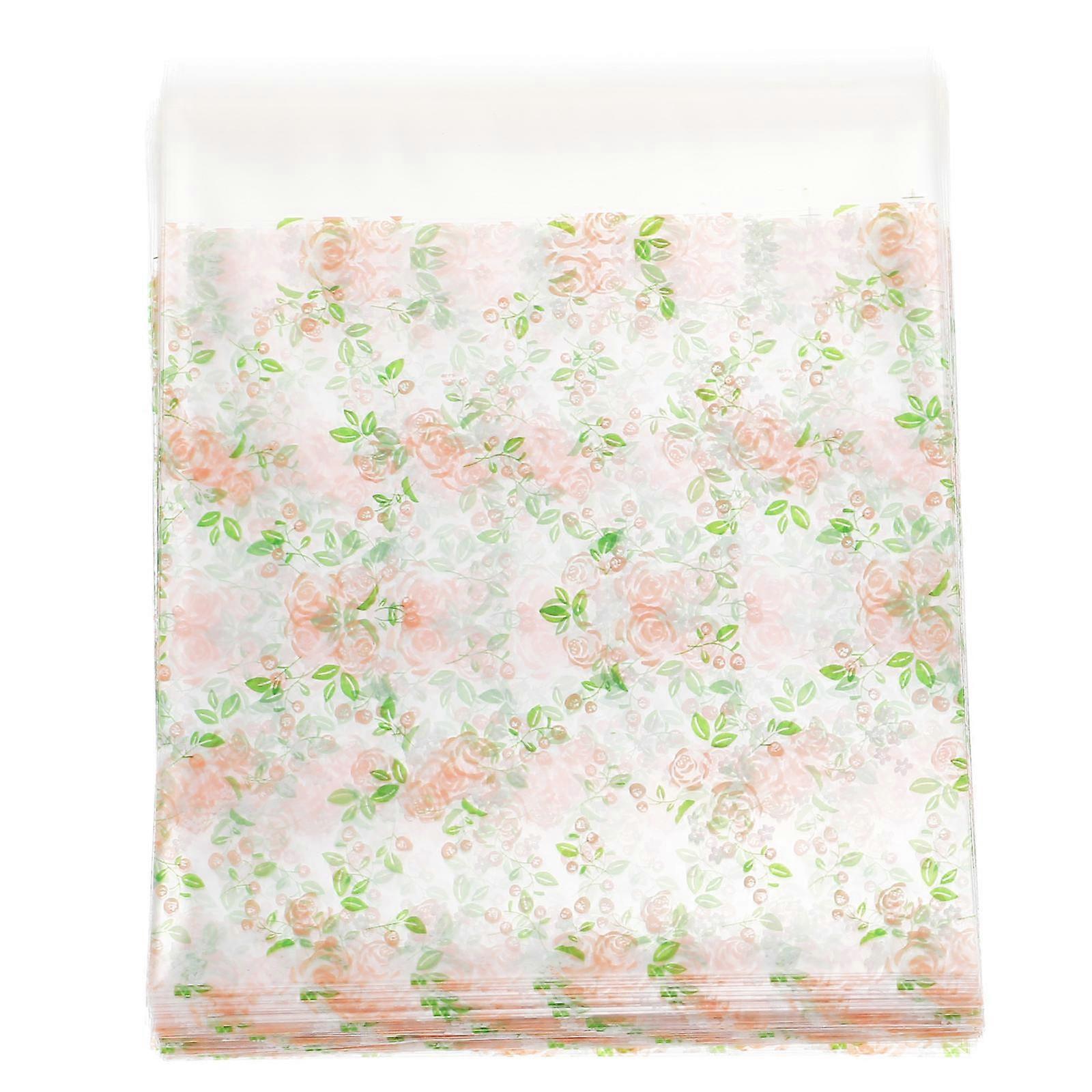 Rose Pattern Cookie Bags for Baking Supplies 100Pcs Cpp Material Cookie Pouches