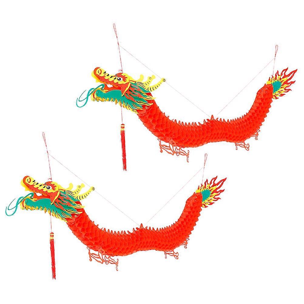 Chinese Dragon Decor Hanging Lantern for 2Pcs Red Plastic Decorations