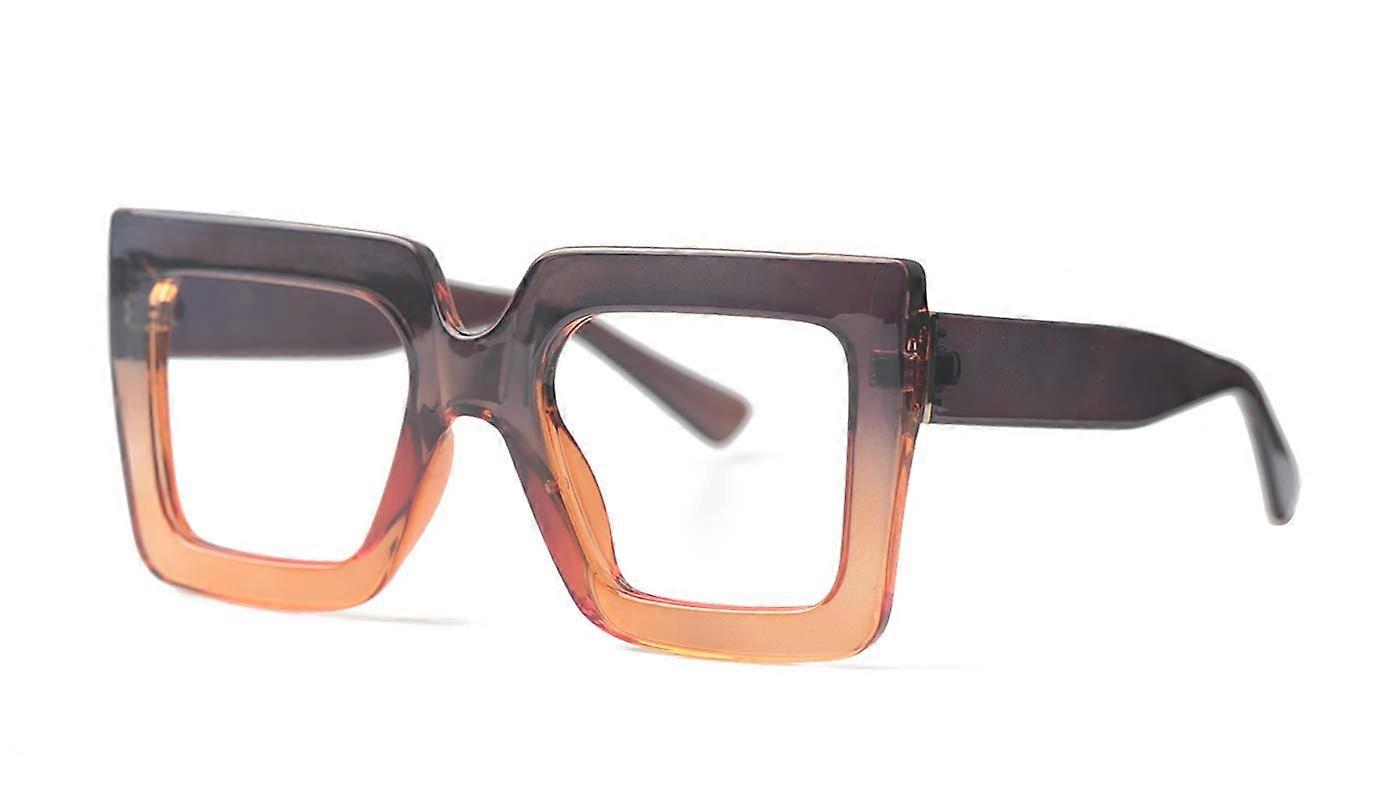 Women's Large Frame Blue Light Blocking Reading Glasses +4.0 Tea Gradient Square Lenses