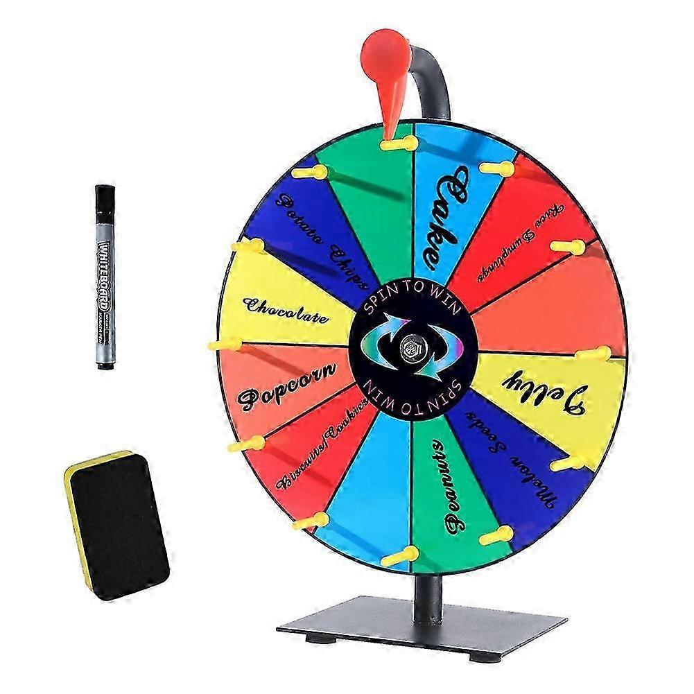 Roda de prêmios giratória de 12 polegadas com 12 slots, base e suporte resistentes, ideal para eventos de carnaval e festas em casa.