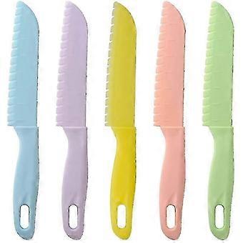 Child Safety Knife, 5 Pcs Plastic Kids Safe Knives For Chopping, Colorful Serrated Kitchen Knife Chef Knife Chefs Knives, For Vegetable Fruit Tomato A