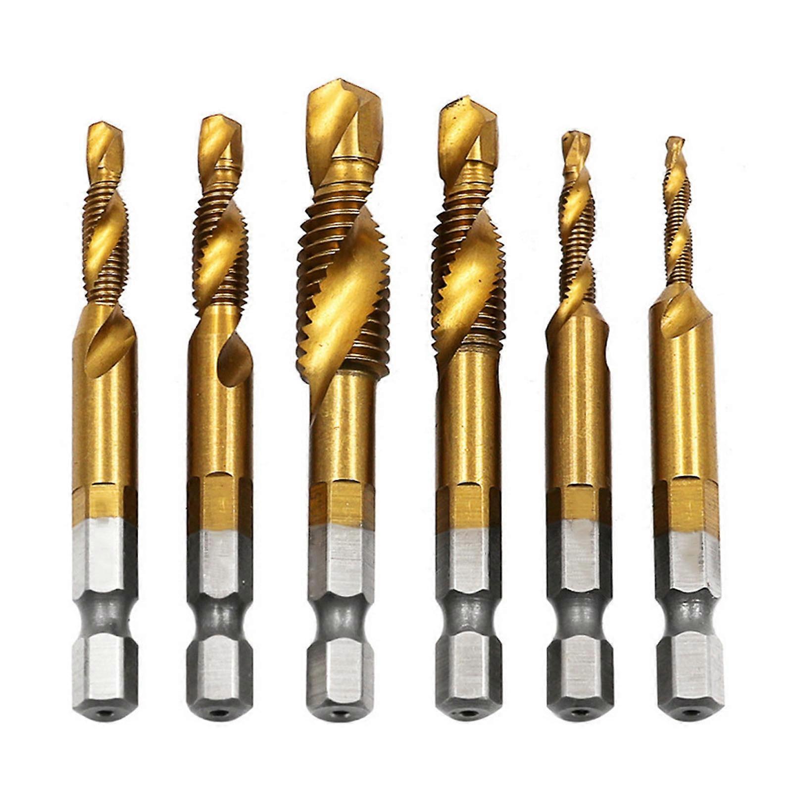 6PCS Hex Shank Titanium Plated Screw Thread Drill Bits Set Compound Tap M3-M10