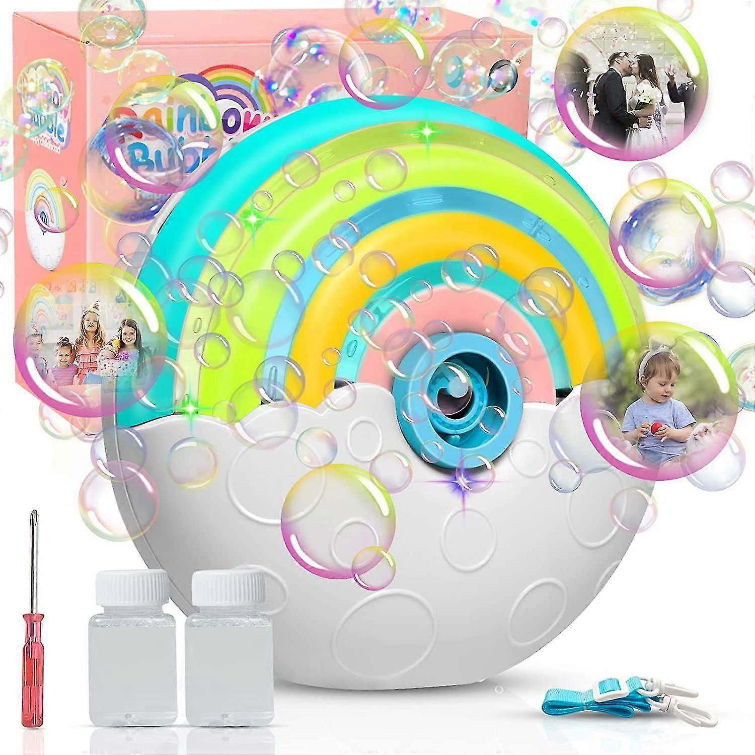 Bubble Machine, Portable Automatic Bubble Blower Machine For Kids, 2000+ Bubbles Per Minute, Silent Design Rainbow Bubble Maker Machine With 2 Bubble-