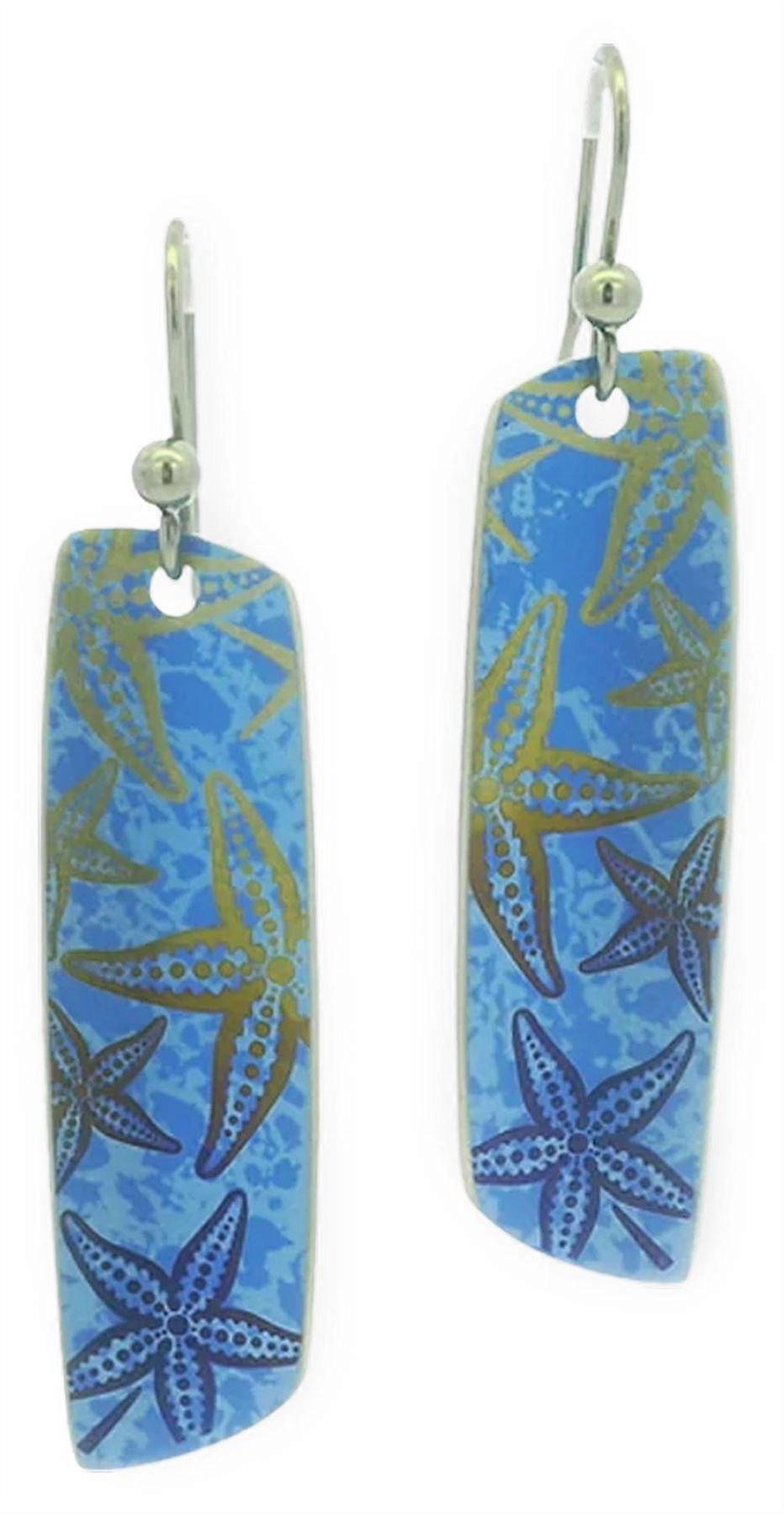 Ti2 Titanium Starfish Drop Earrings - Blue