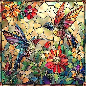 Stained Glass Flower Bird Puzzles for Adults Colorful Mosaic Hummingbird Jigsaw Puzzles SQZ1160