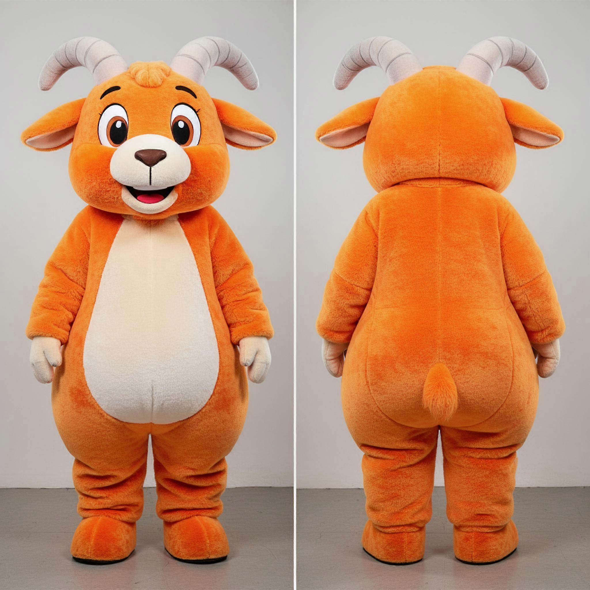 MASTICOT Rust Orange Fluffy Angora Goat Mascot