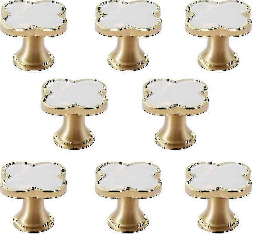 Z8 1.3" Solid Brass Clover Knobs Bathroom Cabinet Knobs Mother Of Pearl Decorated Kitchen Pulls Brushed Gold Drawer Knobs And Pulls (8, White) PXCL