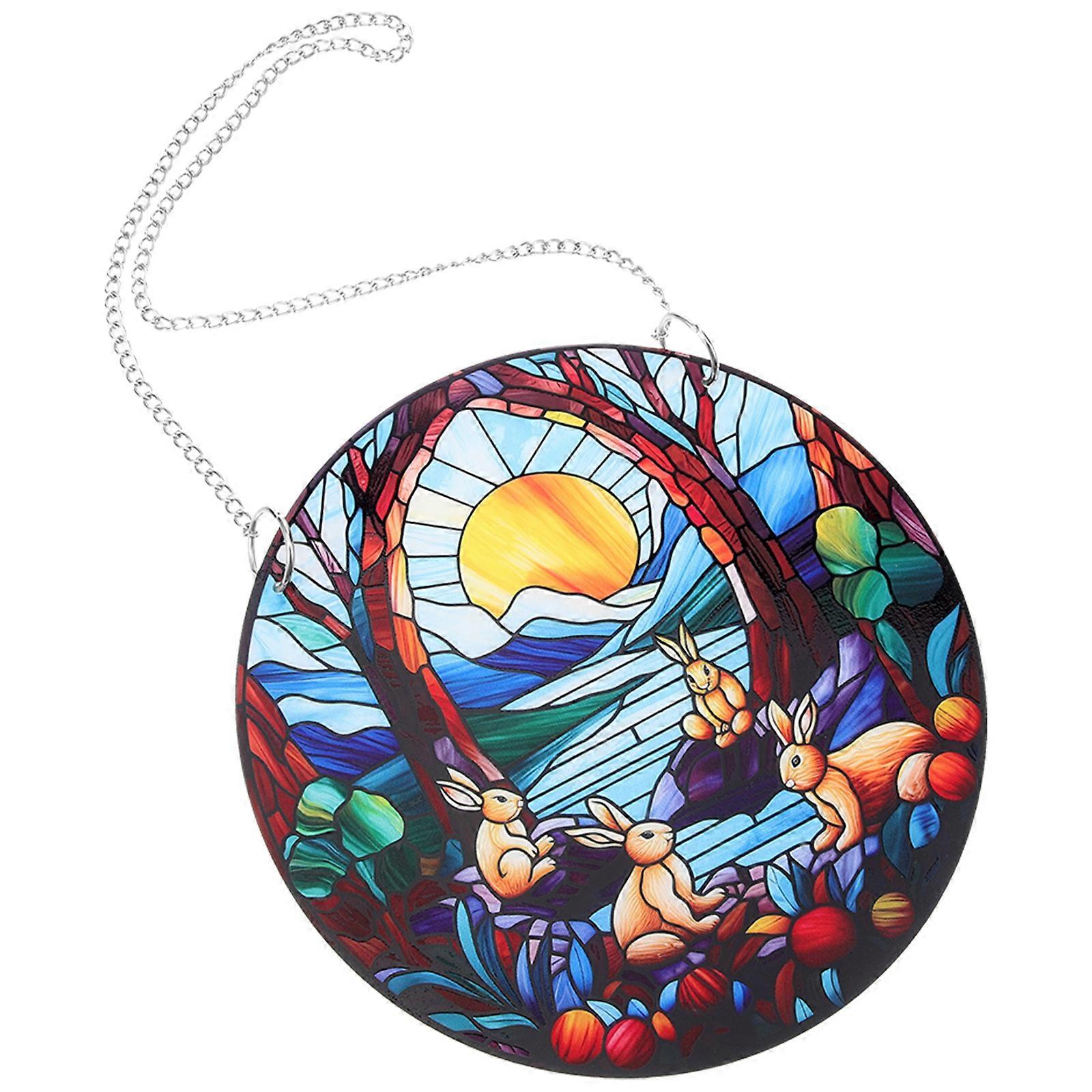 Easter Stained Hanging Ornament Window Decor Featuring Bunny Pattern Pendant