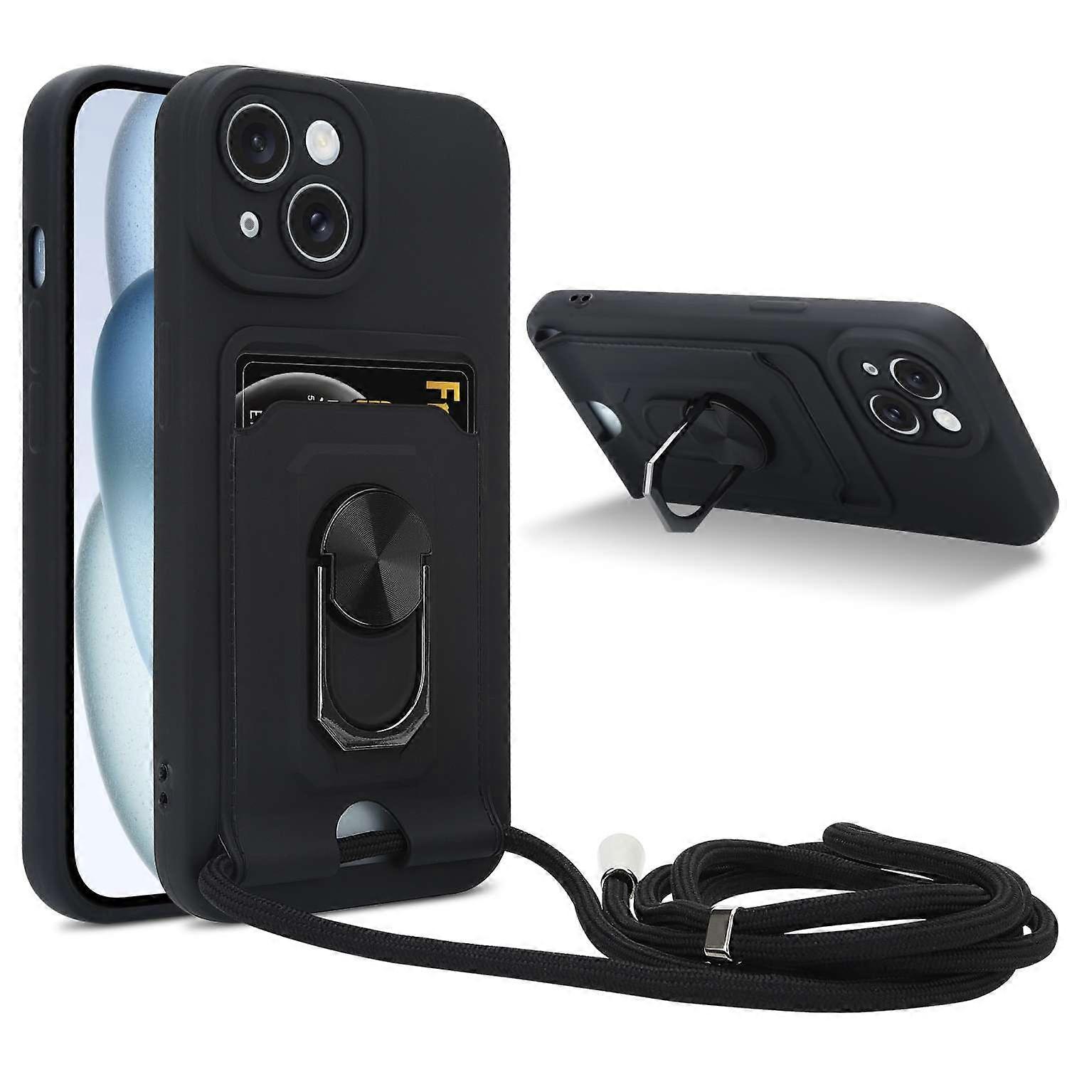 Case compatible with iPhone 15 PLUS, protective case with chain and stand function