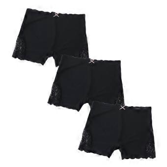 TERMEZY 3Pcs/Lot Women's Simple Low-Rise Safety Shorts Ice Silk Spliced Lace Boyshorts Black Breathable Close-Fitting Underwear