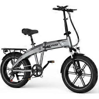 HITWAY Electric Bike VAE BK36 Folding - 20" x 4.0 Thick Tires - Removable Battery 48V10.4Ah - 250W Motor - 7-Speed - Grey