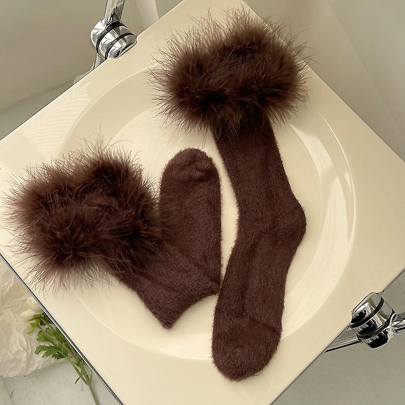 Winter Christmas Candy-colored Wool Lace Mid-tube Thermal Socks Feather Home