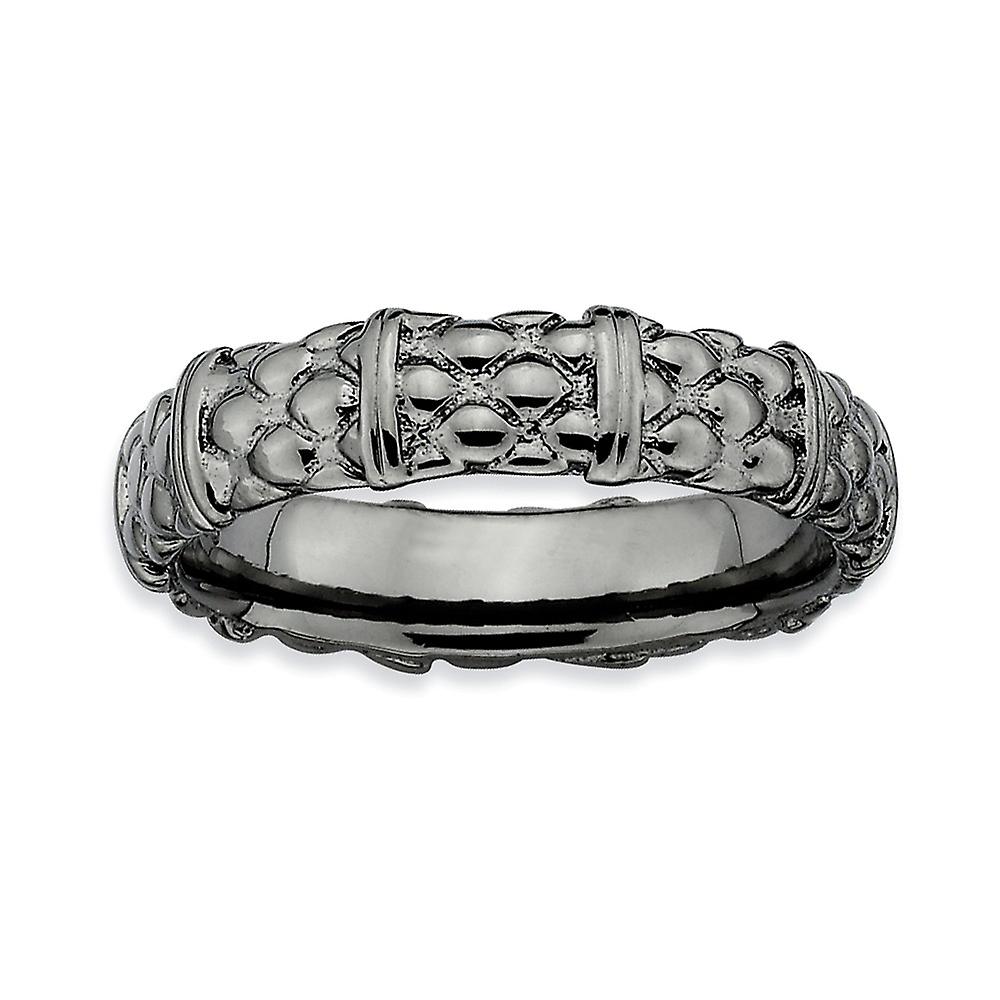 925 Sterling Silver Polished Patterned Ruthenium plating Stackable Black Plated Ring-Stackable-Ring for Women - Ring Siz