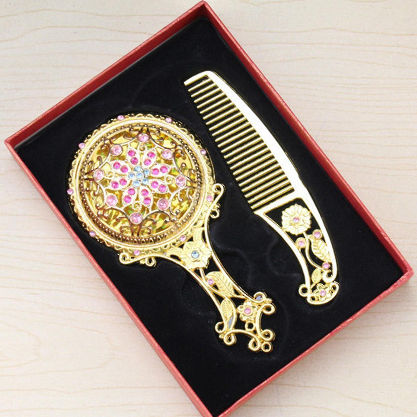 Ethnic Style Metal Mirror Comb Set With Ergonomic Design Handle Comb For Home Bedroom Decoration