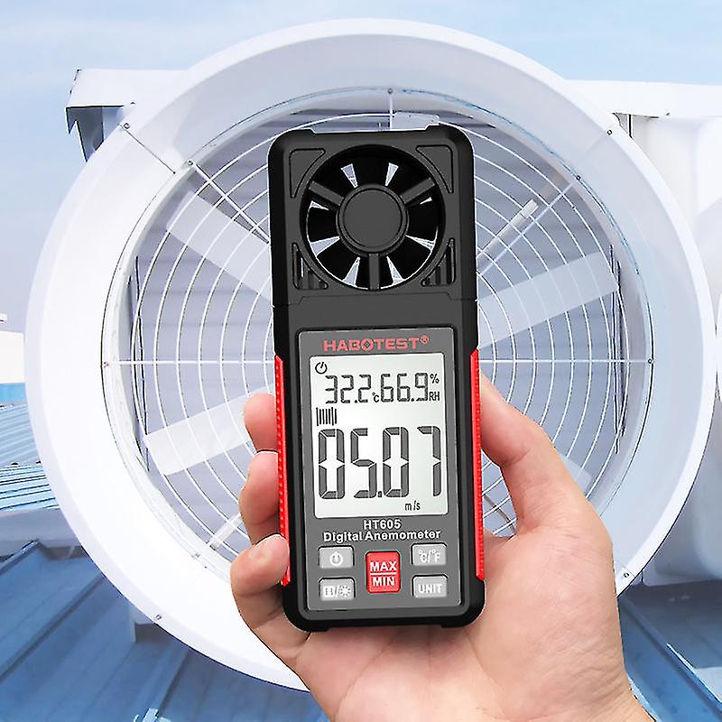 Handheld-Anemometer, digitale Windmesser Windgeschwindigkeitsmesser misst Windgeschwindigkeit, Temperatur, Luftfeuchtigkeit mit großem hintergrundbeleuchtetem LCD-Display, Datenhaltung für Sho