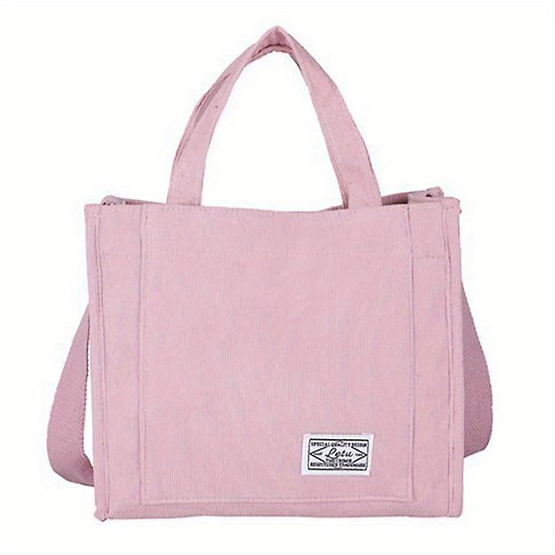 Mini Letter Patch Corduroy Tote Bag Satchel Square Casual Shoulder Bag Retro Style Crossbody Bag With Double Handle