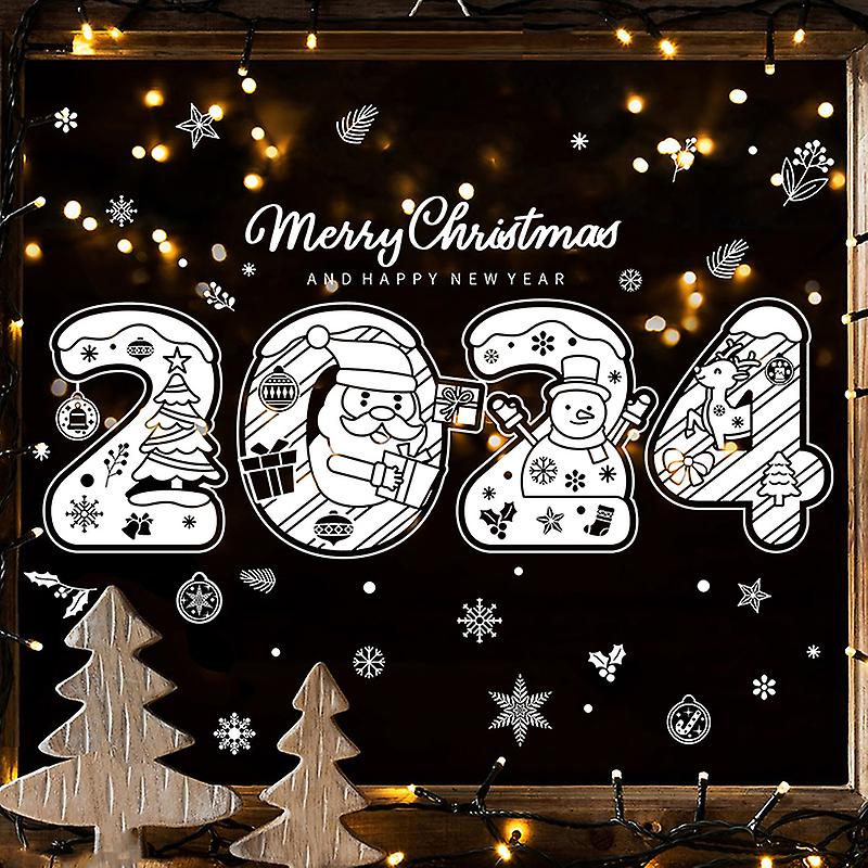 2024 New Year Window Stickers Merry Christmas Santa Claus Snowman Elk Xmas Tree