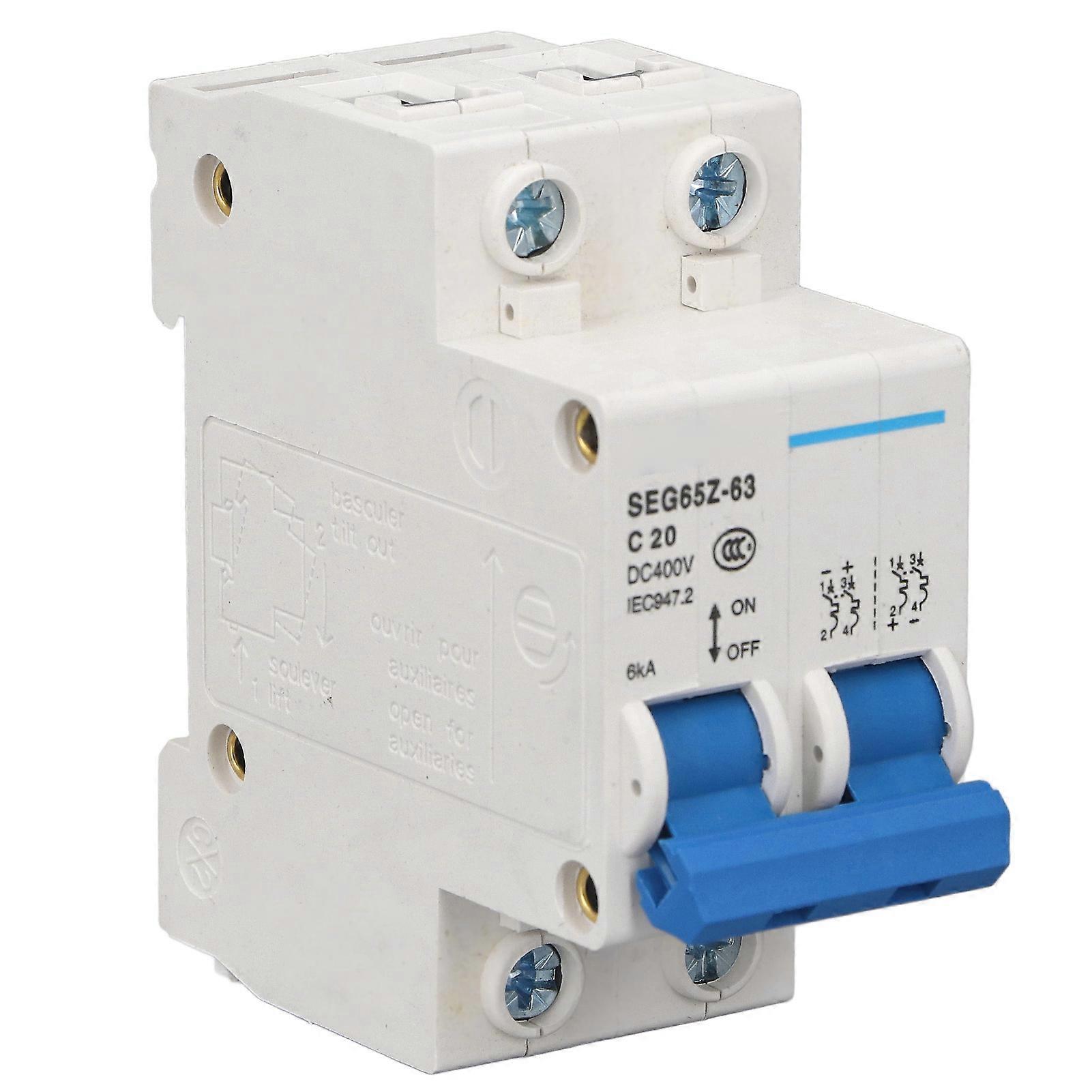 Risegun PV Air Circuit Breaker DC Miniature Circuit Breaker 2P 6KA 400V Air Switch for Solar PV System Panels Grid C20 20A