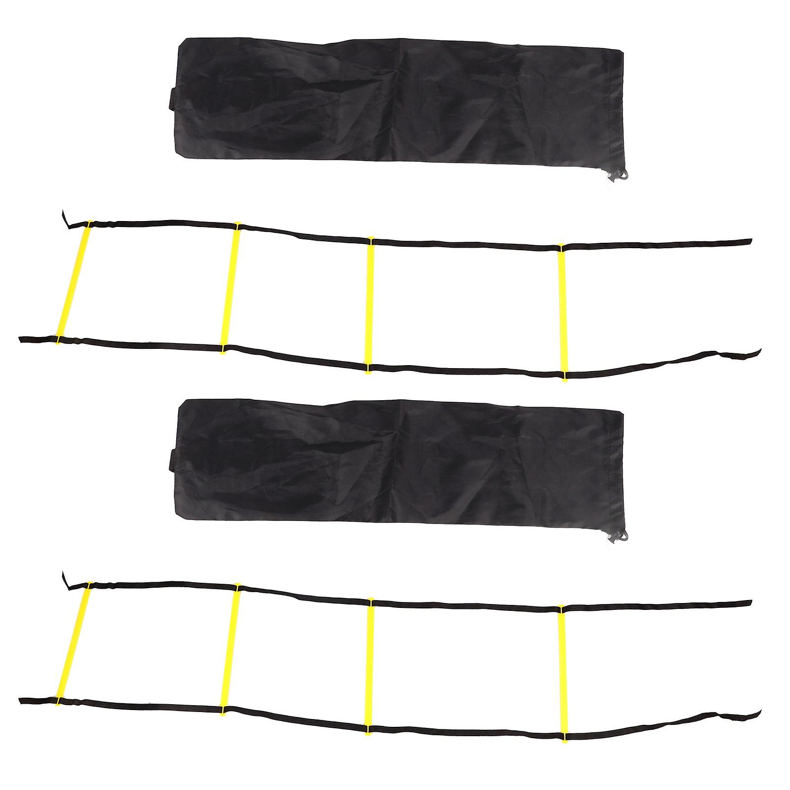 2PCS 4 Rung Rope Ladder Speed Training Footwork Ladder with Carry Bag for Football Basketball 2m Black Rope Yellow Rung