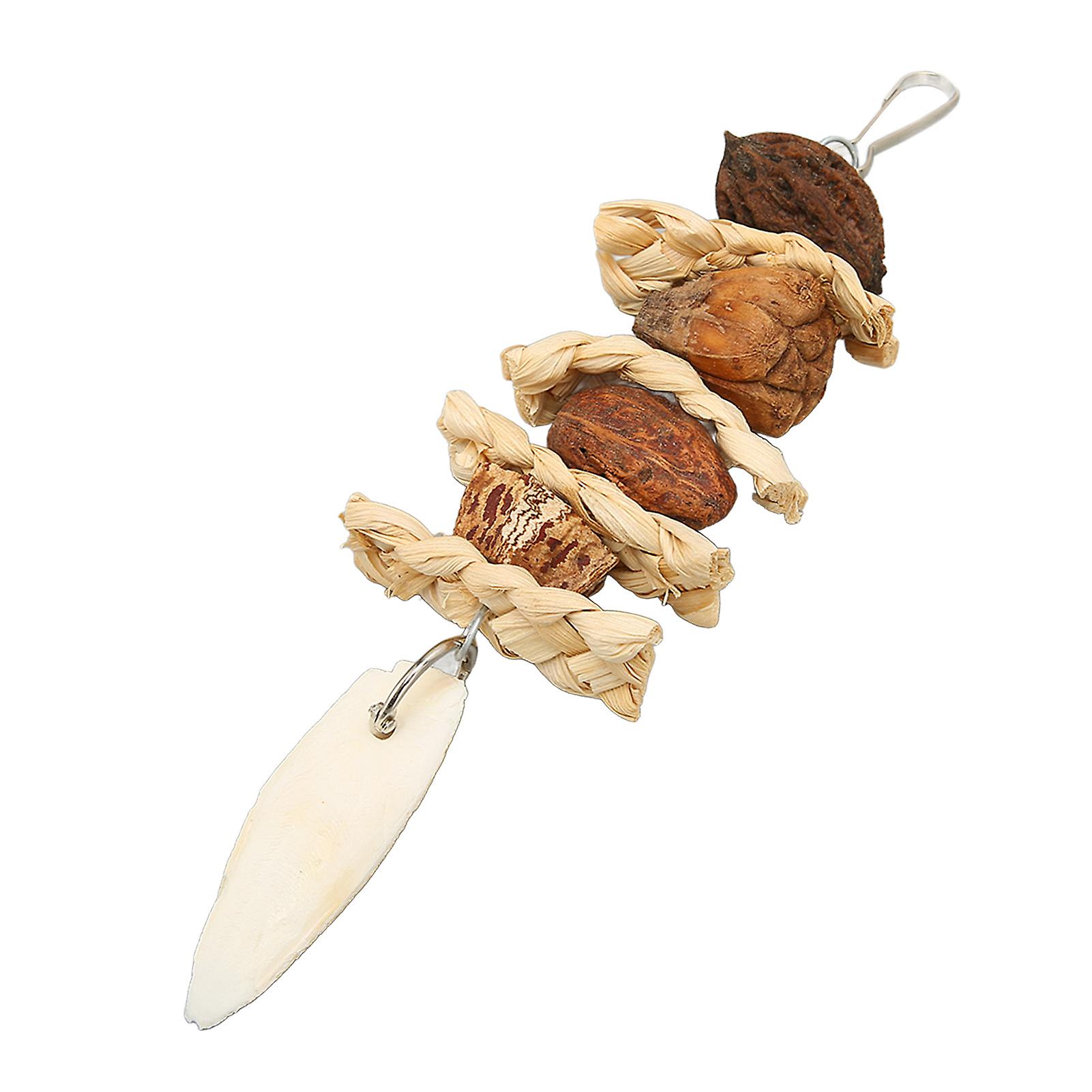 Bird Chew Toy Hand Made Corn Leaves Nuts Cuttlefish Bone Parrot Hanging Bite Toy with Stainless Steel Hook
