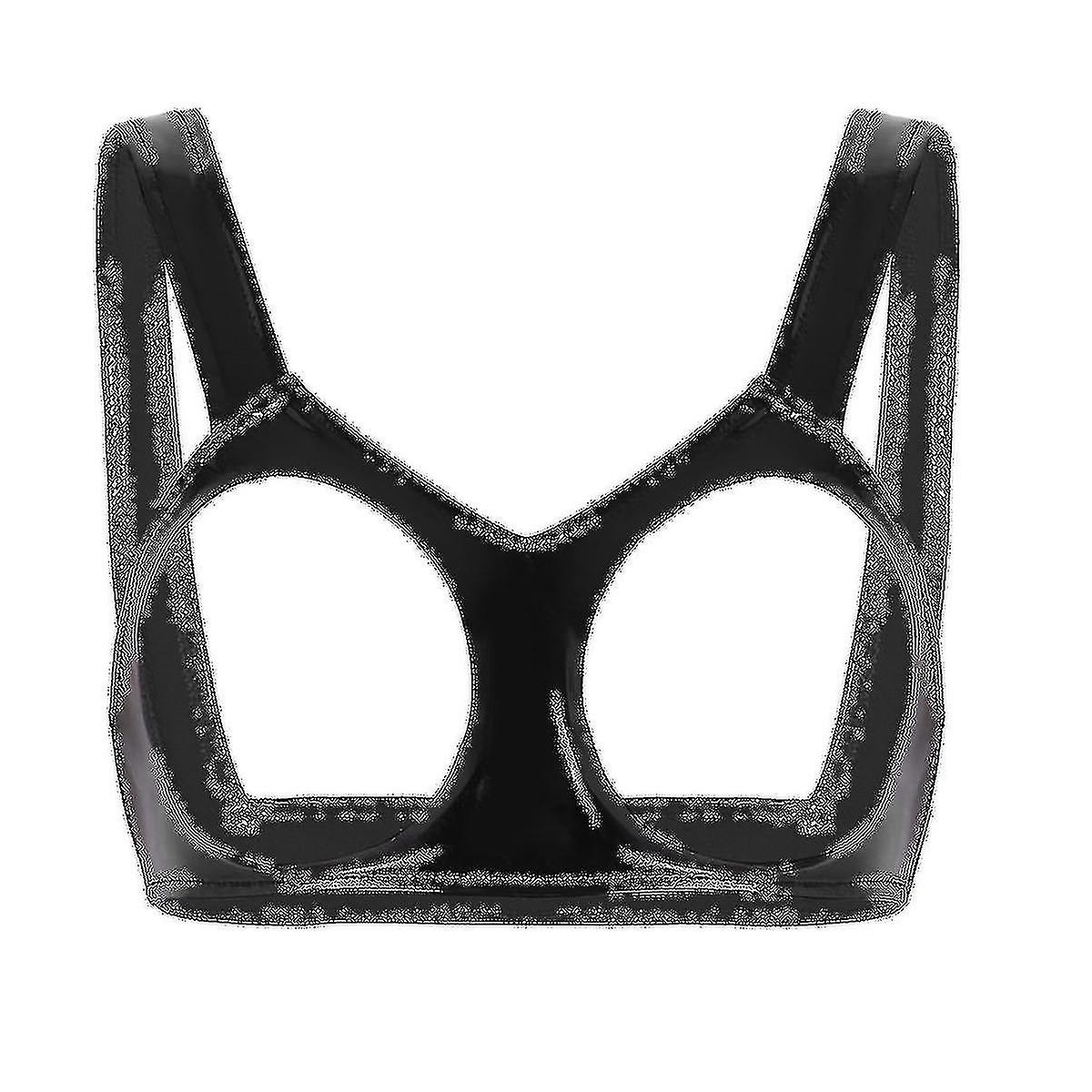 Underkläder för kvinnor Öppna bröst BH toppar Wetlook Faux Läder Ärmlösa Öppna koppar BH Underkläder Väst Tank Crop Tops