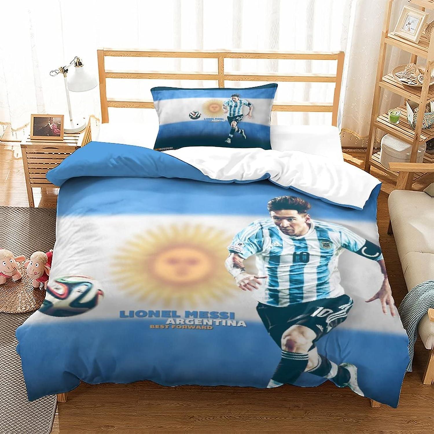 Sängkläder Påslakan Set 3D-tryck Messi Quilt Cover Sängkläder, Fotboll Superstars Print Singel Dubbel King Size Microfibre Påslakan Set med pil
