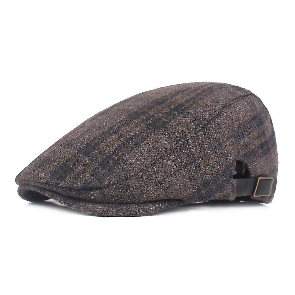 Beret Hat Woolen Peaked Cap Men's Checked Cloth Beret Autumn And Winter Warm Advance Hats Middle-aged And Elderly Peaked Cap