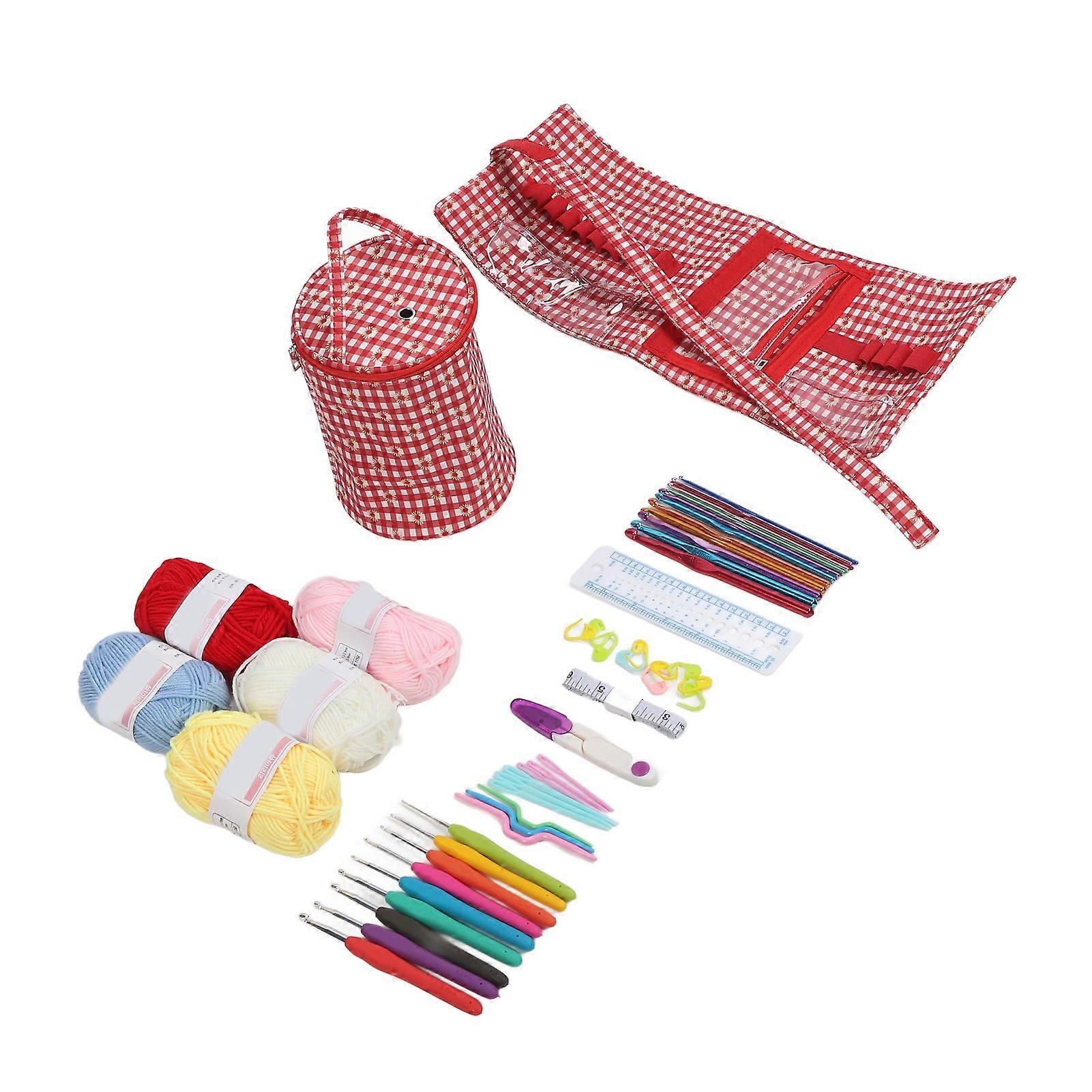 Crochet Kit Portable Multipurpose Large Capacity Bag Crochet Hooks Yarn Set for Beginners Professionals