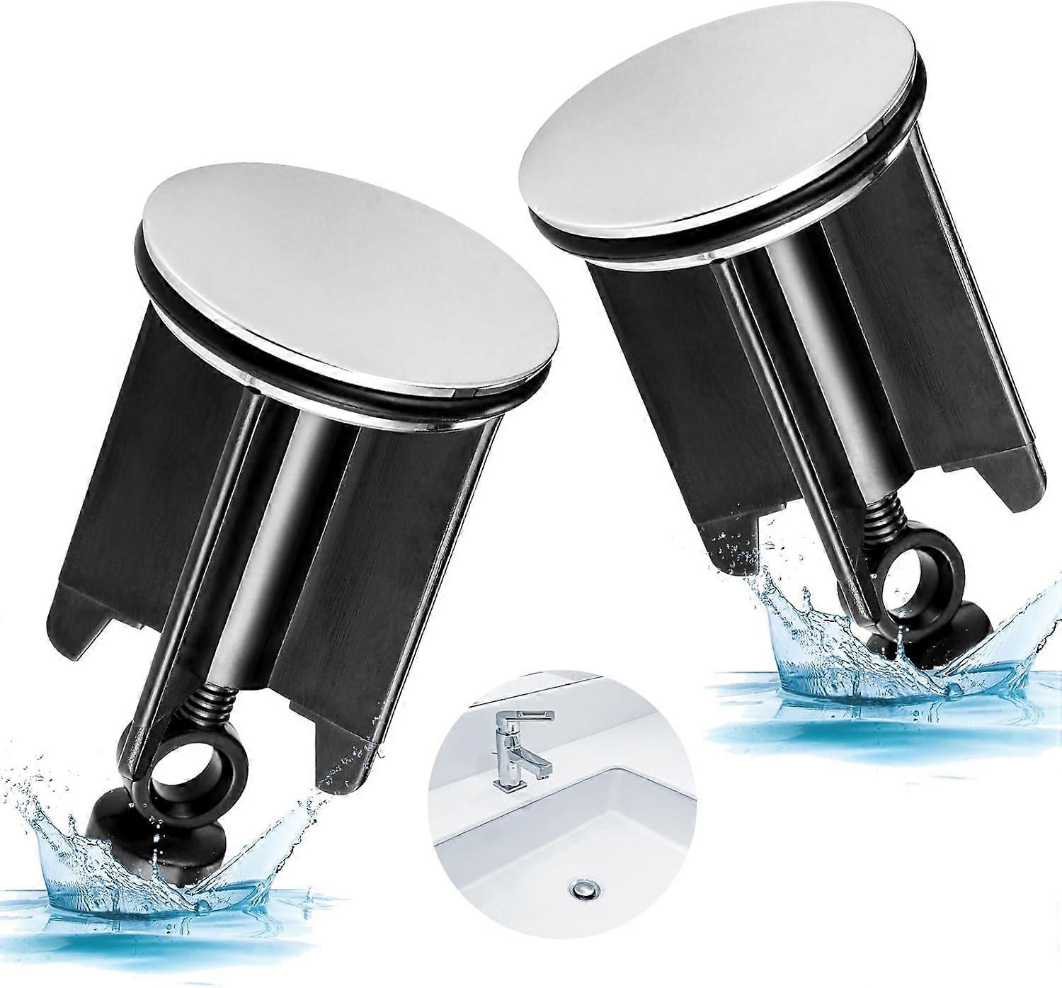 2pcs Basin Drain 40mm Height Adjustable for Bathroom, Universal Aluminum Alloy Sink Stopper - Black