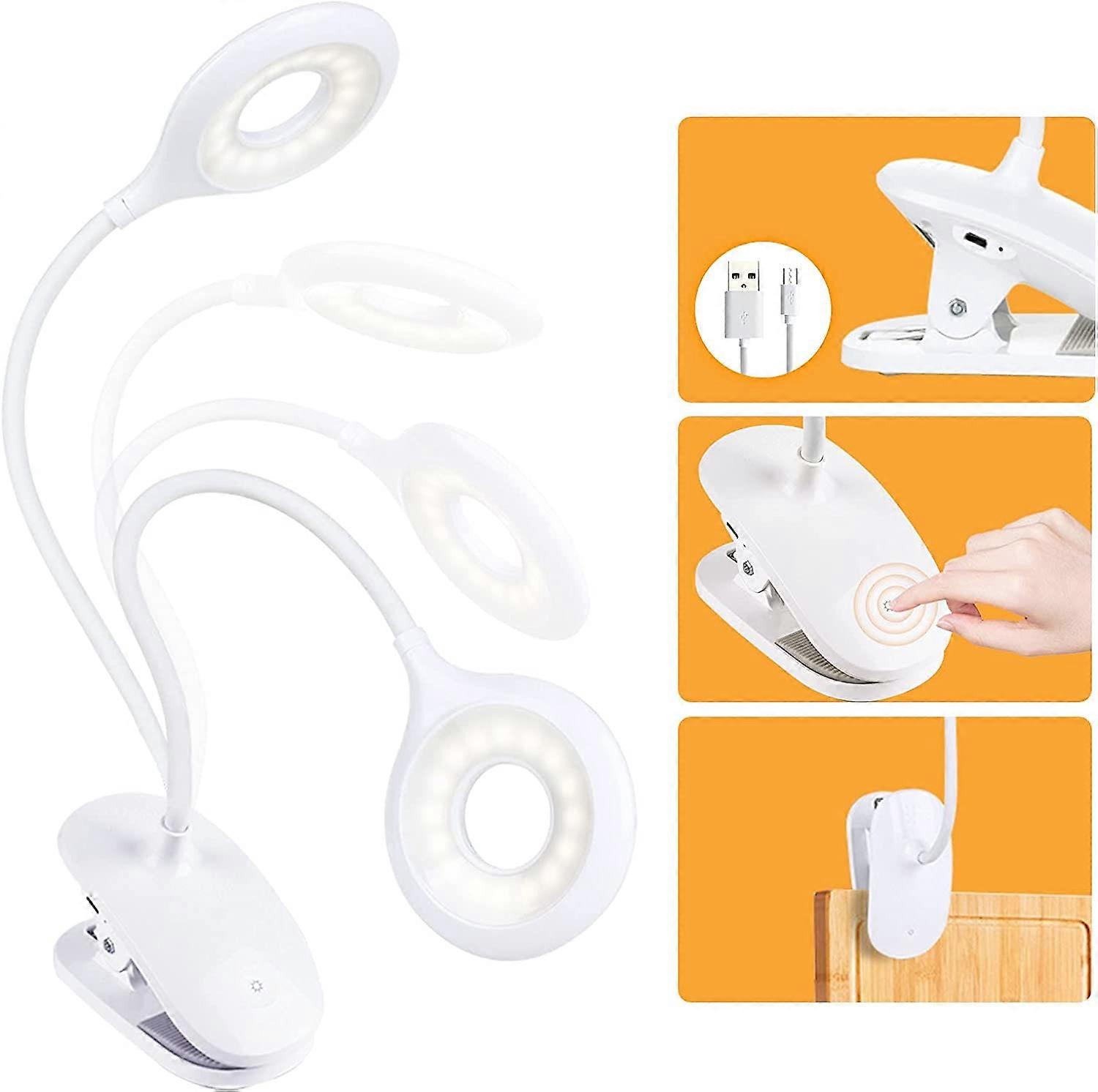 LED Desk Lamp, Reading Lamp 1200mAh Rechargeable 16 LEDs 3 Brightness Bed Clamp Lamp 360 Flexible Wireless Touch Bedside Lamp for Child, Night, Study