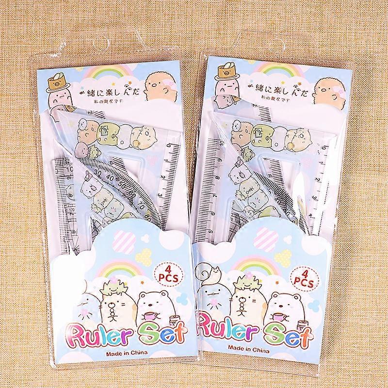4pcs/Set Kawaii Cartoon Straight Triangle Ruler Protractor Drafting Drawing Tool