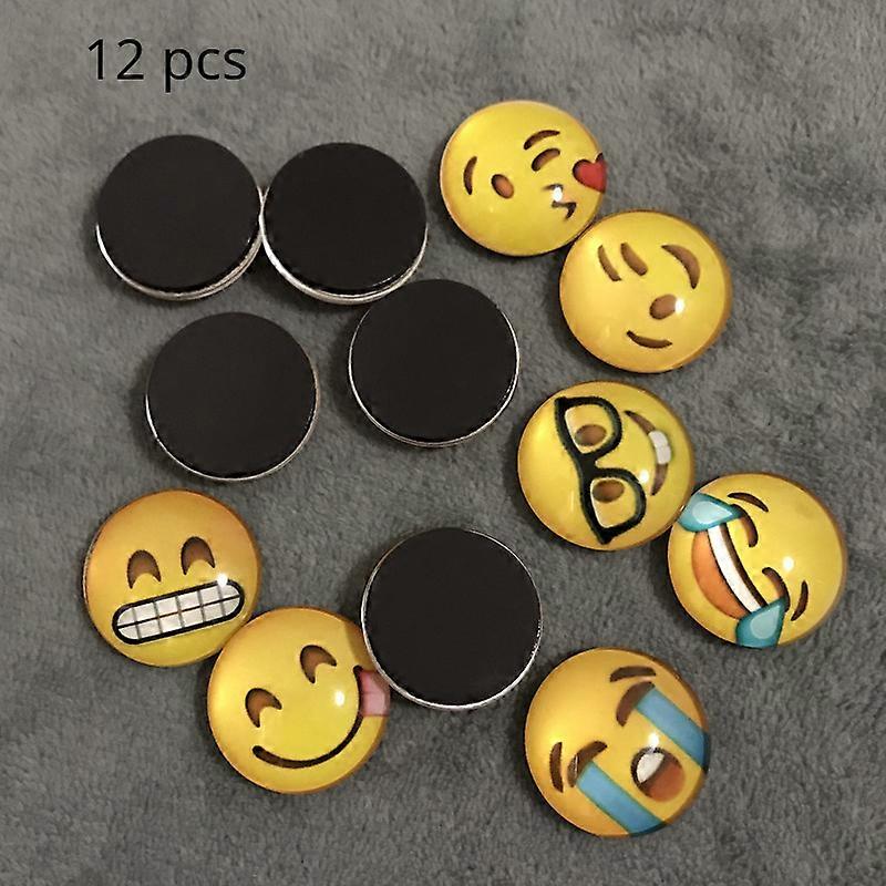 12pcs Round Polystyrene Smile Face Fridge Magnets - Adorable Decorative Magnets for Kitchen, Office, Whiteboard, Locker, Cabinet, and Dishwasher - Per