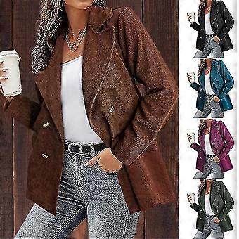 Chaqueta De Pana Ladyful Para Mujer - Estilo Casual Con Solapa, Holgada Y Con Botones