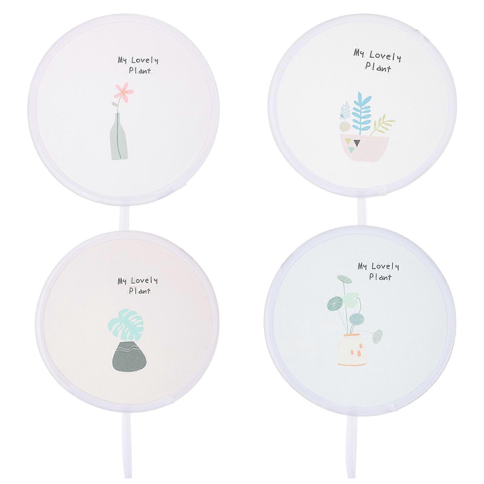 4pcs Handheld Round Folding Fan Hand Fan Foldable Fan Portable Summer Folding Fan