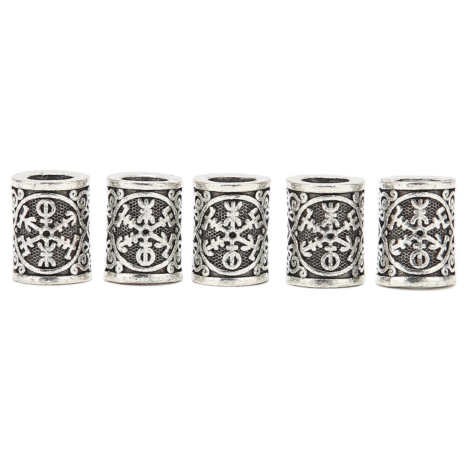 Set of 5 Vintage Viking Style Alloy Beard Beads for Braids, Bracelets, Necklaces