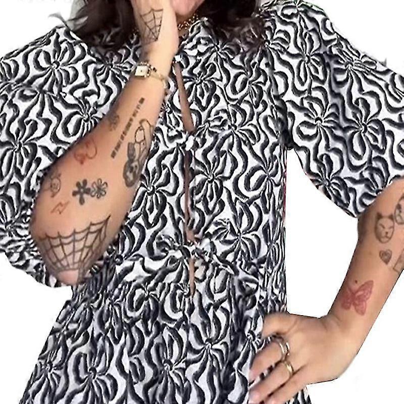 المرأة بلايز ليوبارد طباعة جوفاء خارج القمصان السببية قصيرة الأكمام الدانتيل يصل قمم