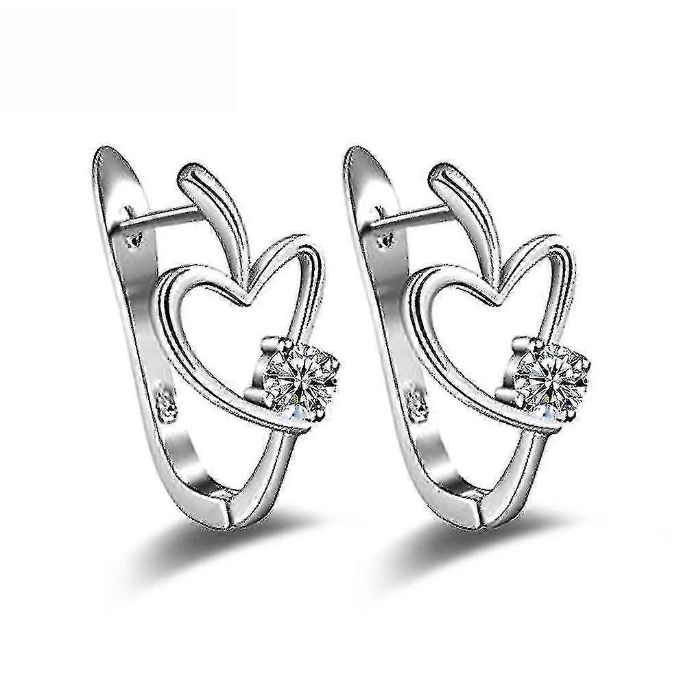 Ear Studs Silver Heart Shape Diamond Earrings For Ceremony