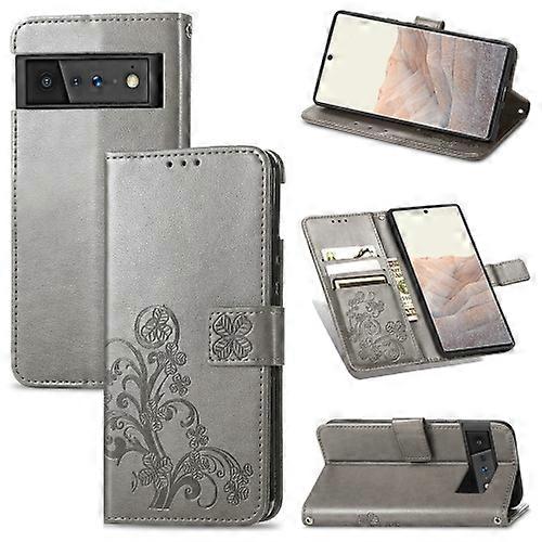 For Google Pixel 6 Pro Four-leaf Clasp Embossed Buckle Mobile Phone Protection Leather Case