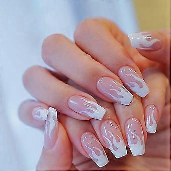 Glossy Long False Nail Pink Glitter Fake Nails Ins Art Design Salon
