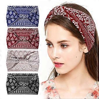 Boho Wide Headbands, 4 Pack Soft Yoga Hair Bands Sport Running Elastic Turban Head bands Light Stylish Head Scarfs