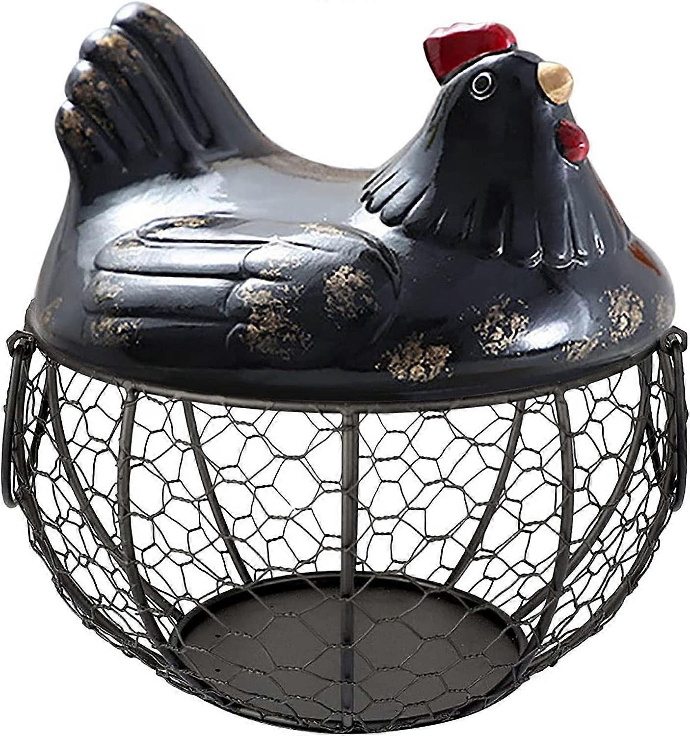 Creative Egg Baskets, Egg Basket with Lid and Ceramic Handles, Snack Fruit Container Kitchen Hen Decor, Storage Basket