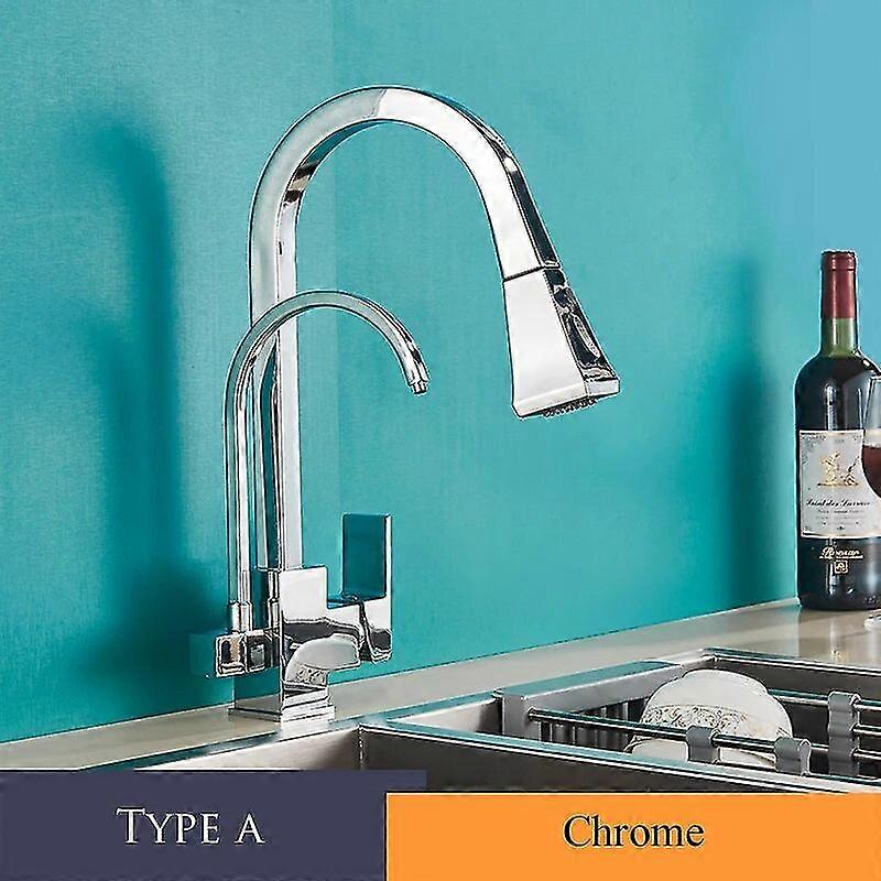 Purification exquise Robinet d’évier de cuisine Eau purifiée Robinets d’eau chaude froide 360 Rotation Monté sur le pont Double poignée Tiret mélangeur