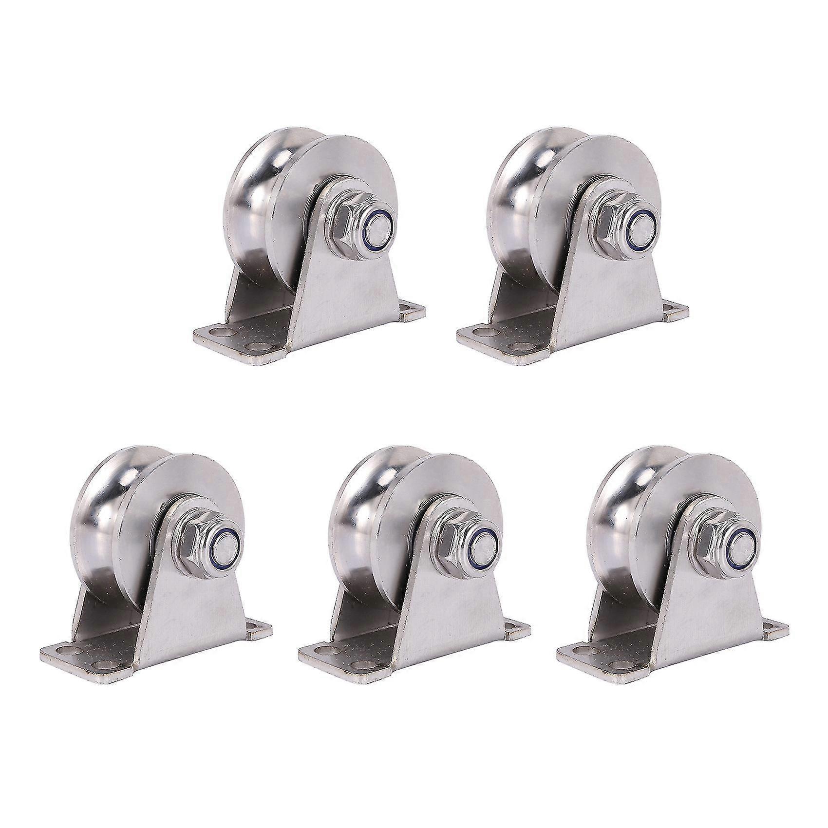 5 Pack U-type Stainless Steel Pulley Block Mute Bearings Groove Sliding Roller Track Wheel